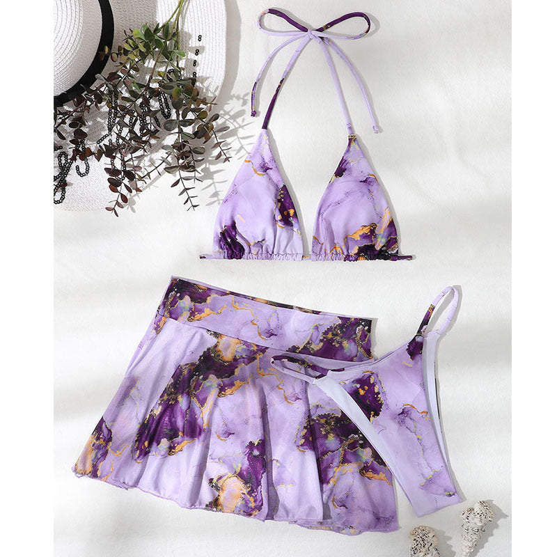 Damen Bikini-Set mit floralem Wickelrock und verstellbaren Trägern EB