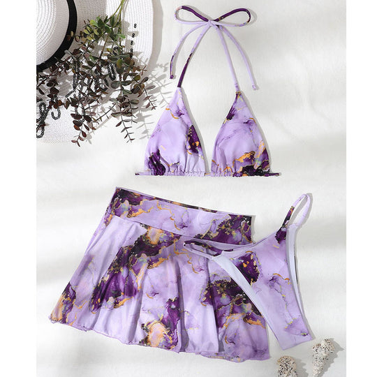 Damen Bikini-Set mit floralem Wickelrock und verstellbaren Trägern EB