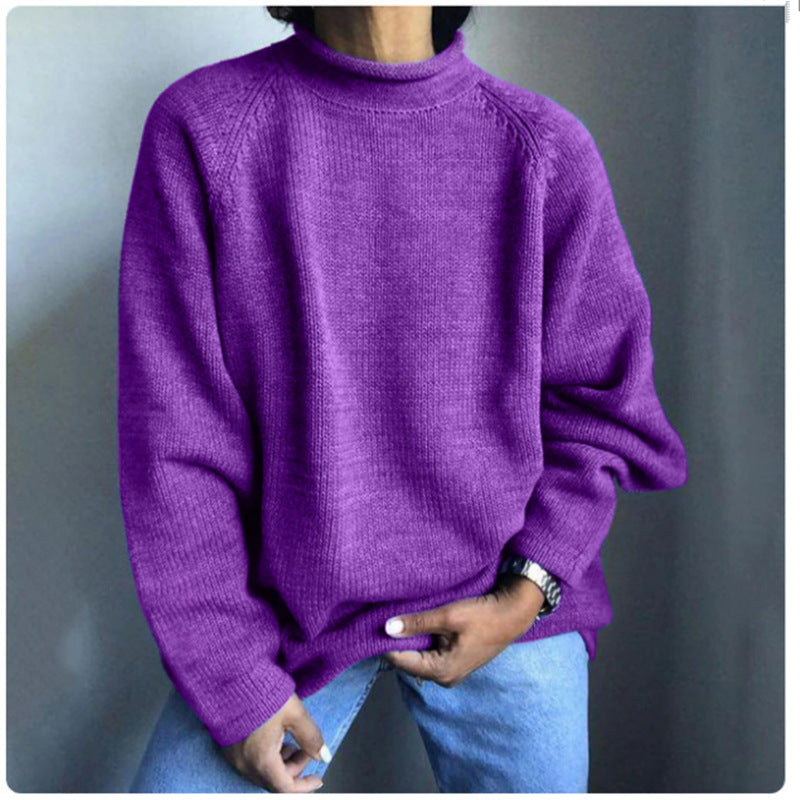 Damen nan kastiger Feinstrickpullover mit kurzem Stehkragen und Raglanärmeln EB