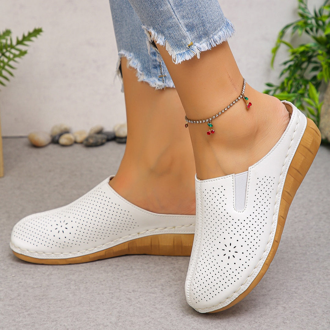 Damen Komfortable Clogs mit atmungsaktivem Leder-Obermaterial und elegantem Holz-Detail EB