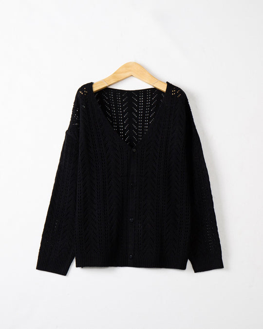 Damen Strickcardigan mit luftiger Lochmusterung und V-Ausschnitt EB
