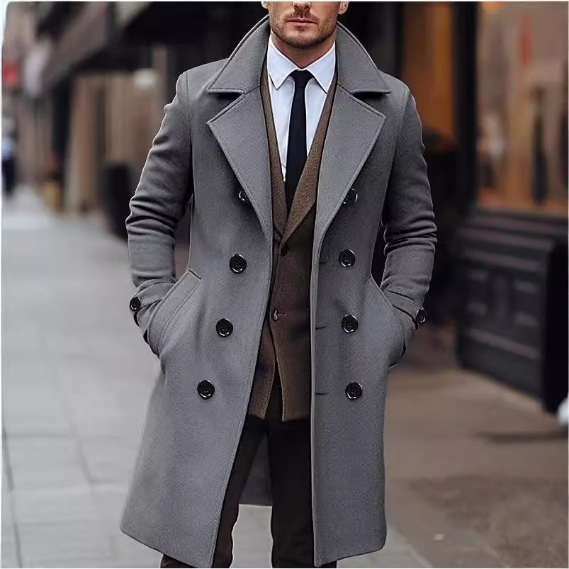 Herren eleganter Wollmantel mit doppelter Knopfreihe und breitem Revers EB