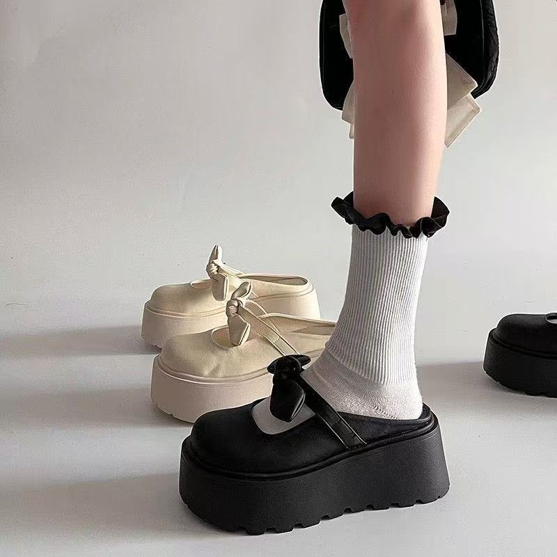 Damen Plateau Clogs mit verspieltem Schleifen-Design EB