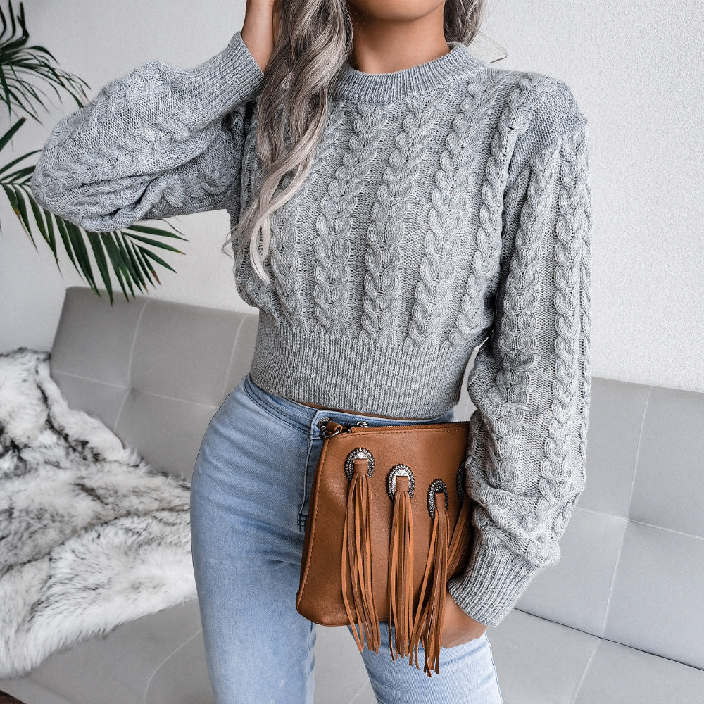 Damen Strickpullover mit modernem Zopfmuster und elastischem Bund EB
