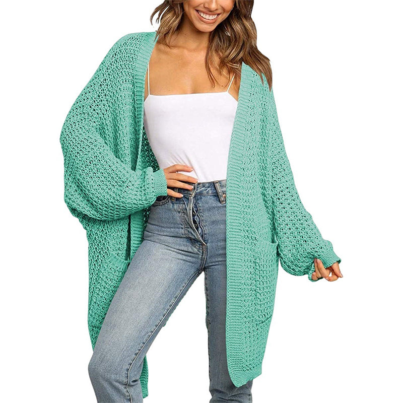 Damen Grobstrick Cardigan mit offenen Fronten und praktischen Taschen EB