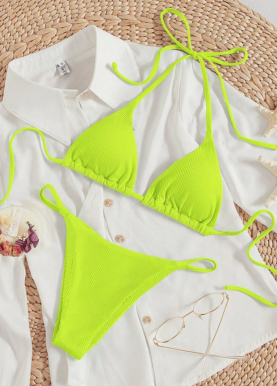 Damen Triangel-Bikini-Set mit schmalem Bund und verstellbaren Trägern EB