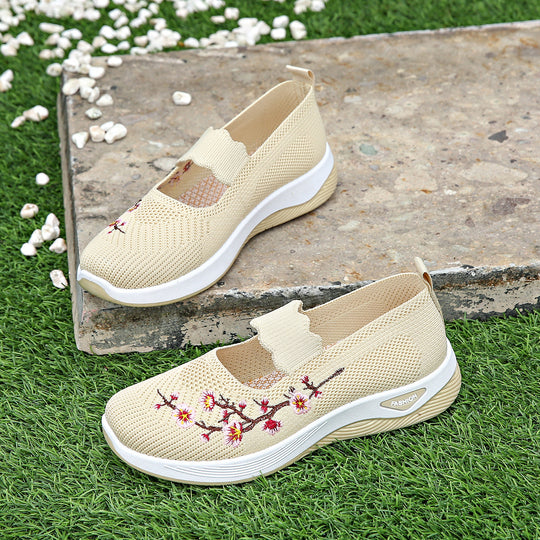 Damen Bequeme Sneaker mit floralen Stickereien EB