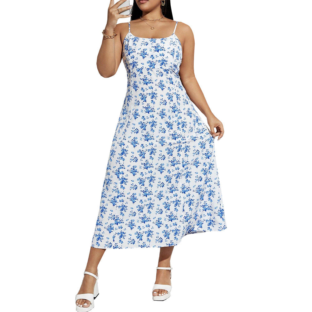 Damen florales Sommerkleid mit schmalen Trägern und leichtem Stoff EB