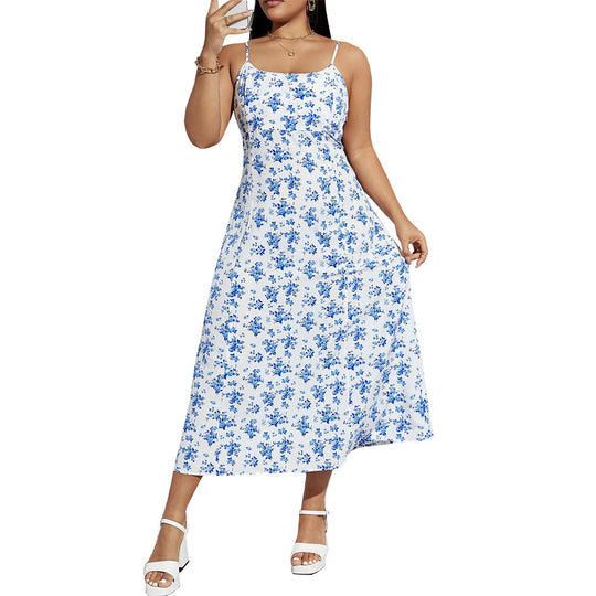Damen florales Sommerkleid mit schmalen Trägern und leichtem Stoff EB