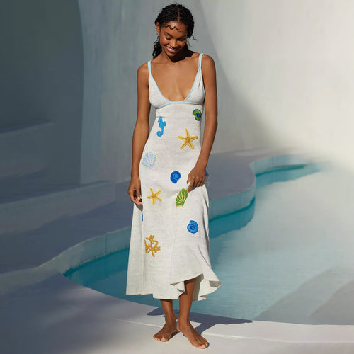 Damen gehäkeltes Strandkleid mit maritimen Motiven EB