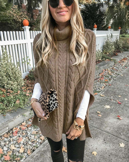 Damen Strickponcho mit hohem Kragen EB