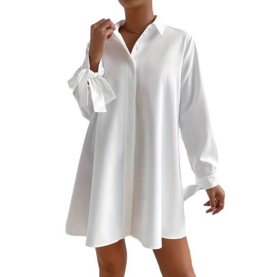 Damen Hemdblusenkleid mit eleganten Bändern an den Ärmeln EB