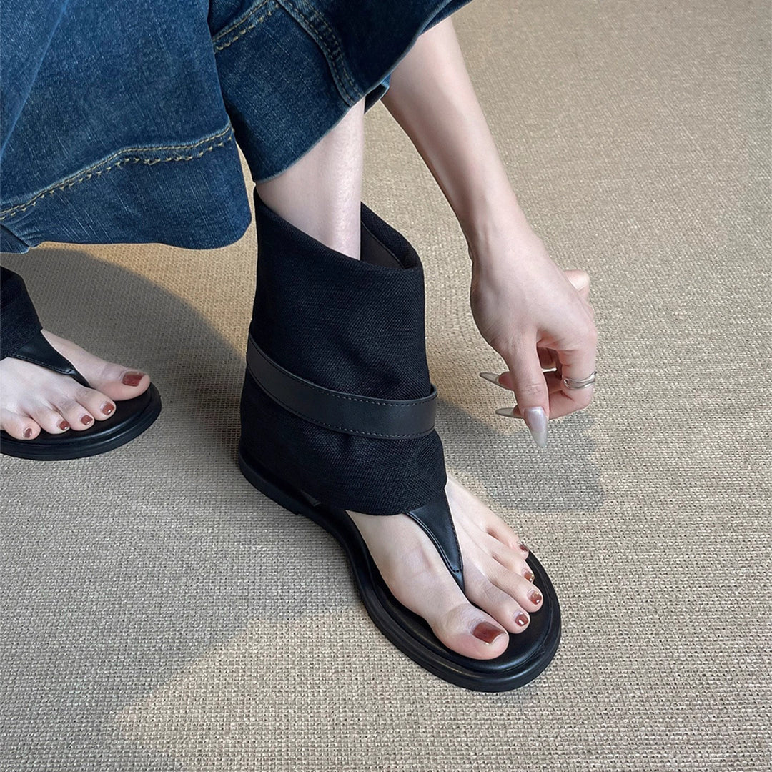 Damen modische Zehensteg-Sandalen mit gestreiftem Übertritt EB