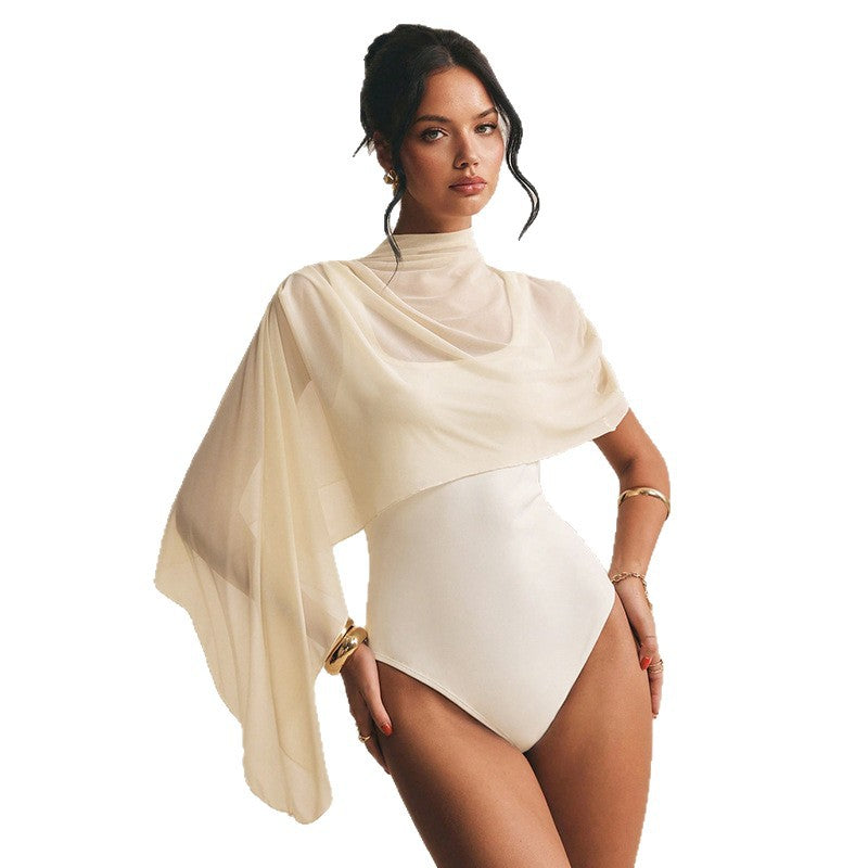 Damen Body mit elegantem Chiffon-Überwurf EB