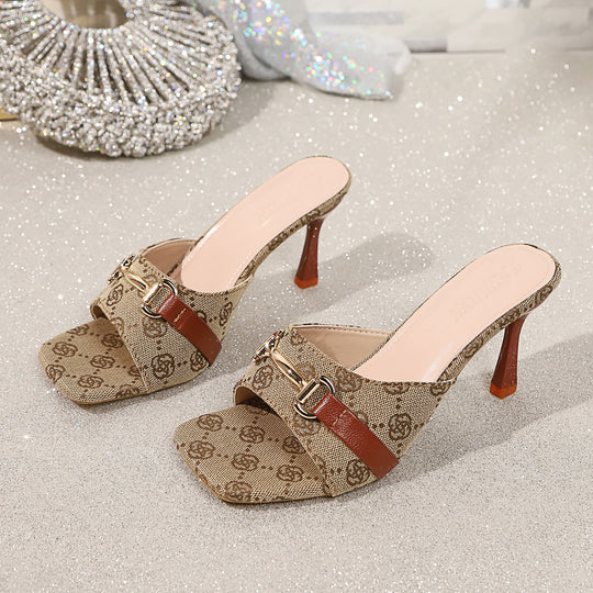 Damen modische Slingback-Pantoletten mit schickem Riemendesign und elegantem Absatz EB