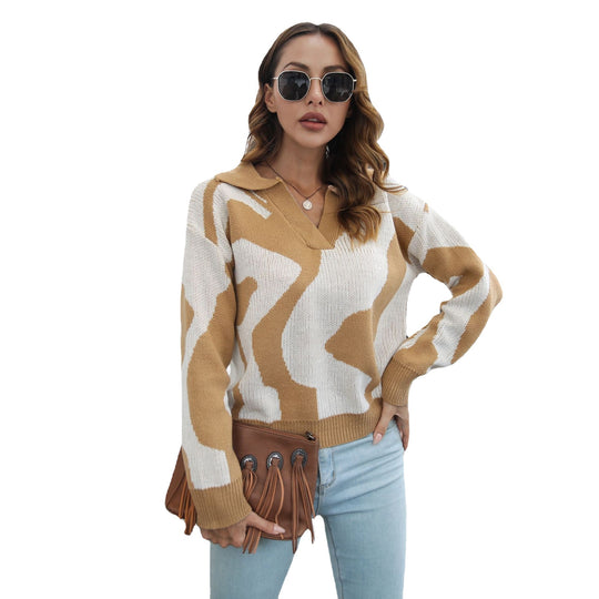 Damen lässiger Strickpullover mit modernem Muster EB