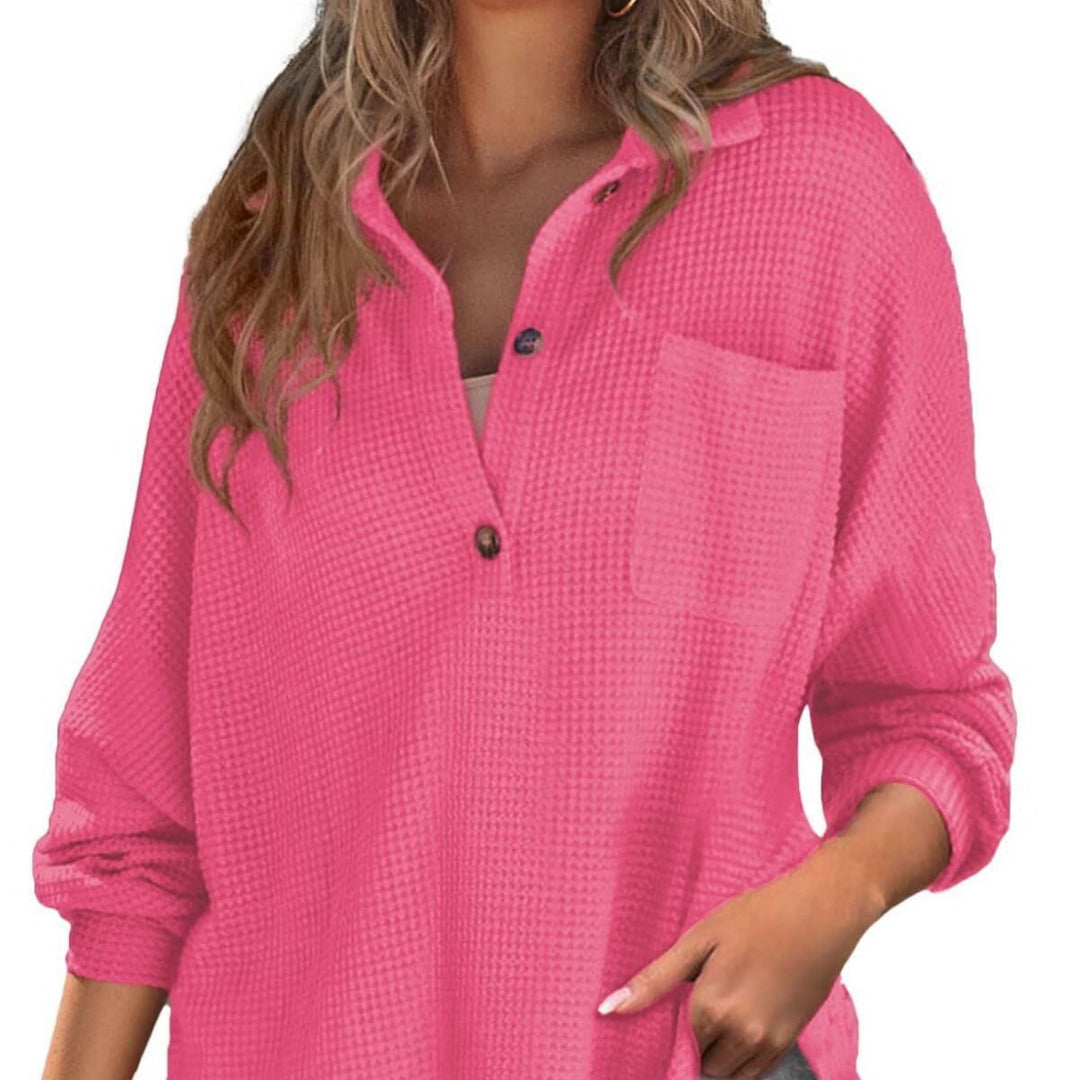 Damen nan oversized Waffelpiqué Hemdbluse mit Brusttasche, Knopfleiste und abgerundetem Saum EB