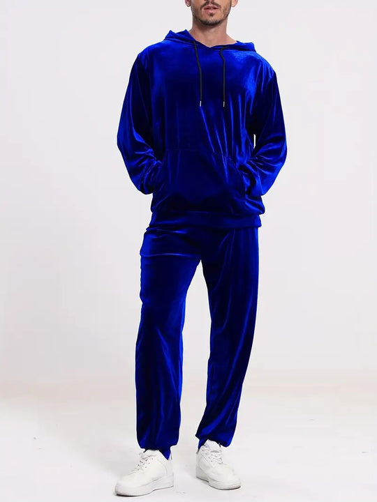 Herren nan Velours-Freizeitanzug mit Kapuzenpullover und lässiger Jogginghose EB