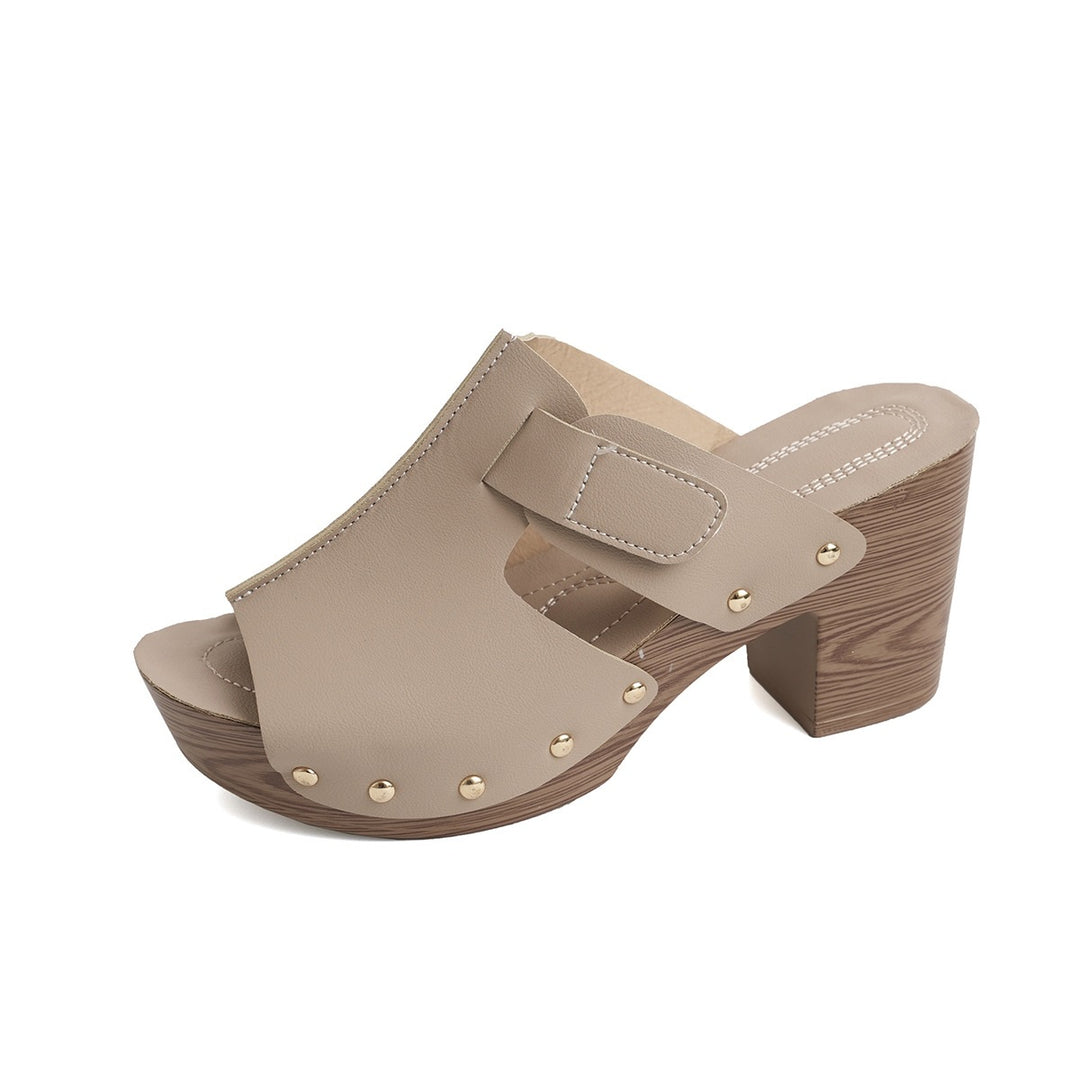 Damen Plattform-Pantoletten mit modischem Riemen und eleganten Nieten EB