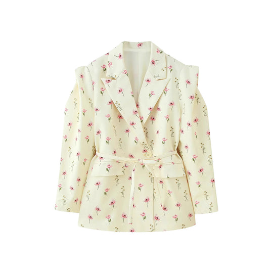 Damen Blazerjacke mit breiten Schultern und taillierbarem Gürtel EB