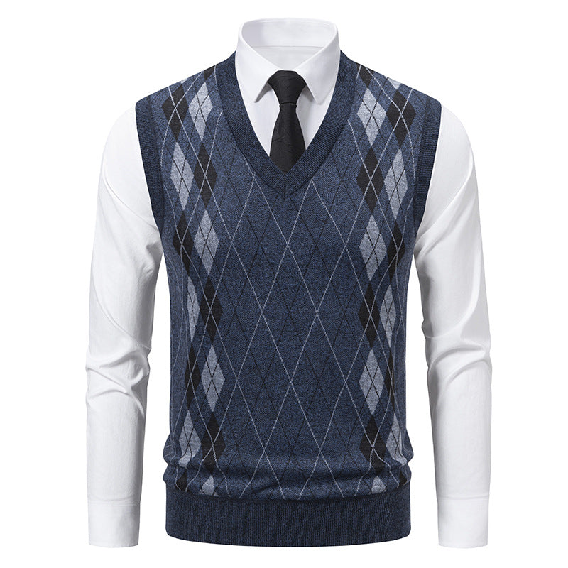 Herren eleganter V-Ausschnitt Pullunder im argyle Muster EB