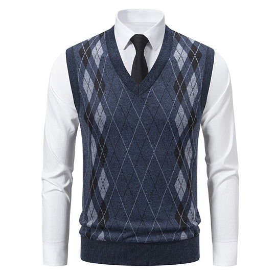 Herren eleganter V-Ausschnitt Pullunder im argyle Muster EB