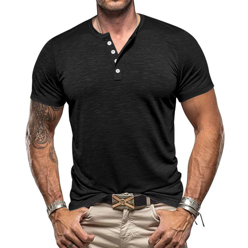 Herren Kurzarm-Henley-T-Shirt aus atmungsaktivem Baumwollmix mit modernem Schnitt EB
