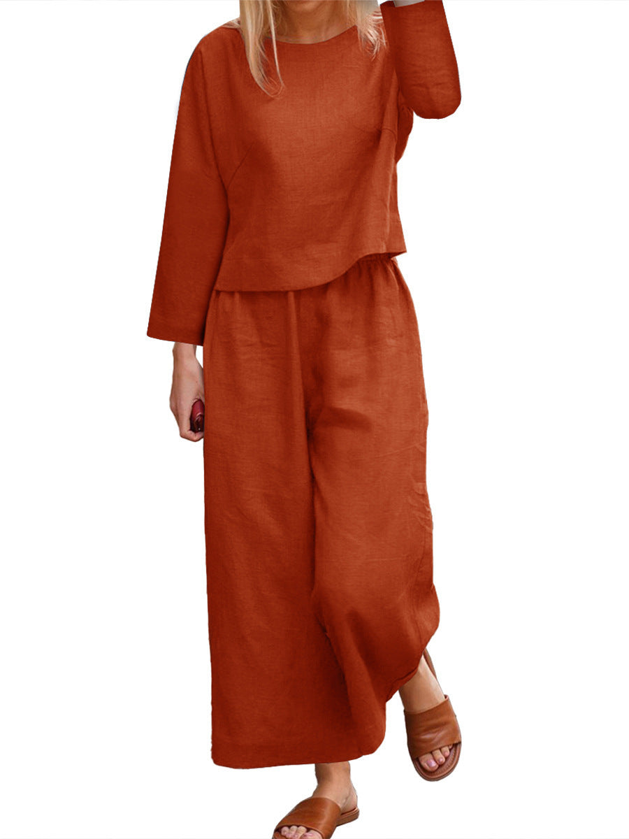 Damen lässiges Langarm-Set mit weiten Hosen EB
