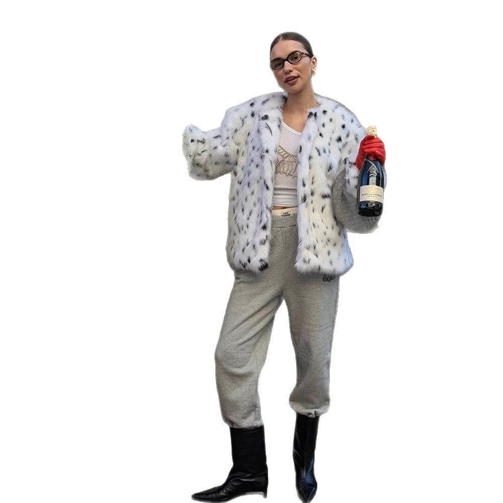 Damen Kunstpelzjacke mit modernem Tierdruck EB