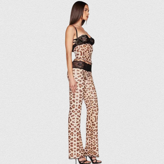 Damen Leggings mit elegantem Spitzenbund und modischem Tiermuster EB