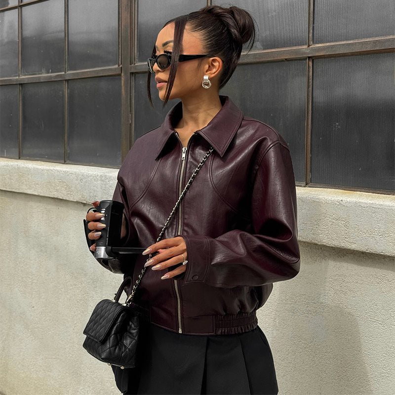 Damen Kunstlederjacke mit lässigem Schnitt und Reißverschluss EB