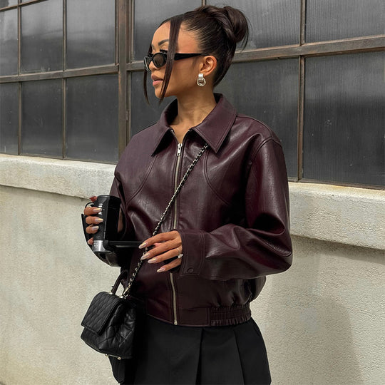 Damen Kunstlederjacke mit lässigem Schnitt und Reißverschluss EB