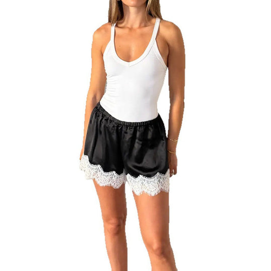 Damen Sport-Bodysuit mit elastischen Shorts und Spitzenbesatz EB