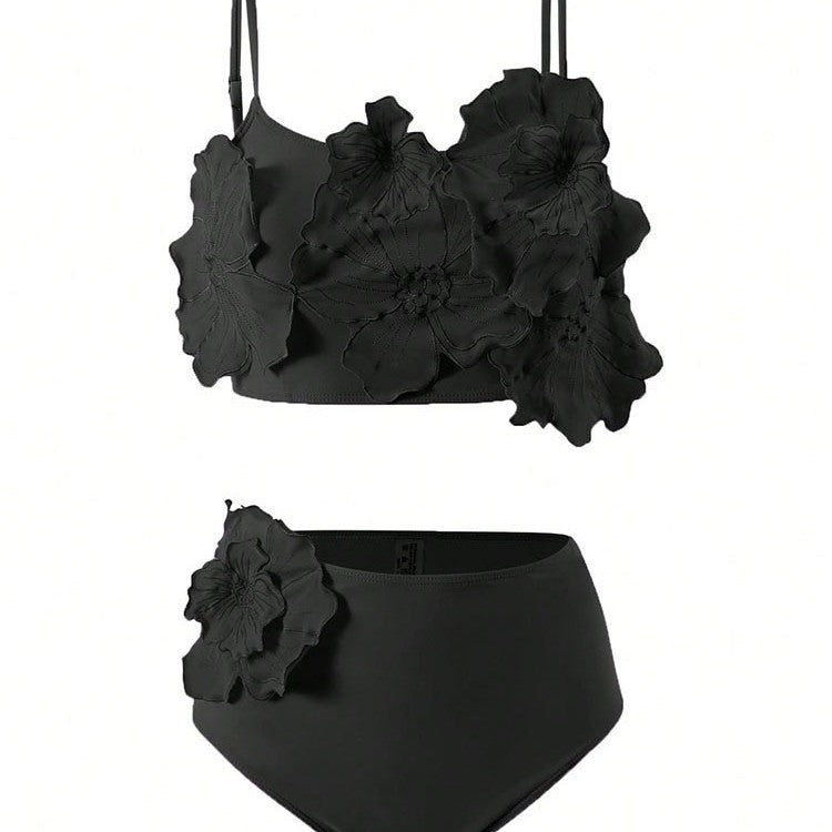 Damen Zweiteiliges Bikini-Set mit floralem Design und hochgeschnittenem Slip EB