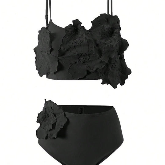 Damen Zweiteiliges Bikini-Set mit floralem Design und hochgeschnittenem Slip EB