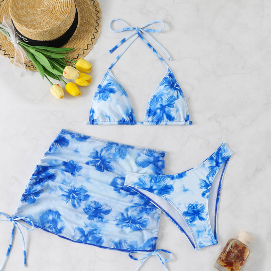 Damen Bikini-Set mit floralem Muster und verstellbarem Rock EB