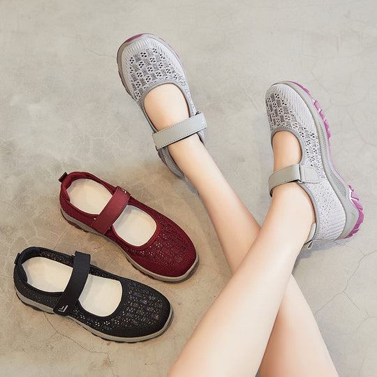 Damen Komfortable Slip-On Sportschuhe mit verstellbarem Klettverschluss und atmungsaktivem Obermaterial EB