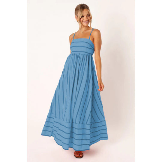 Damen Maxikleid mit feinen Streifen und elastischem Taillenbund EB