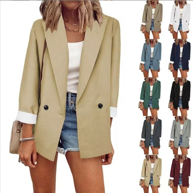 Damen nan legerer Oversize Blazer mit dreiviertelärmeln und kontrastmanschetten EB