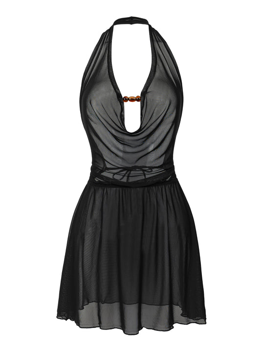 Damen Strandkleid mit tiefem V-Ausschnitt und raffiniertem Knoten EB