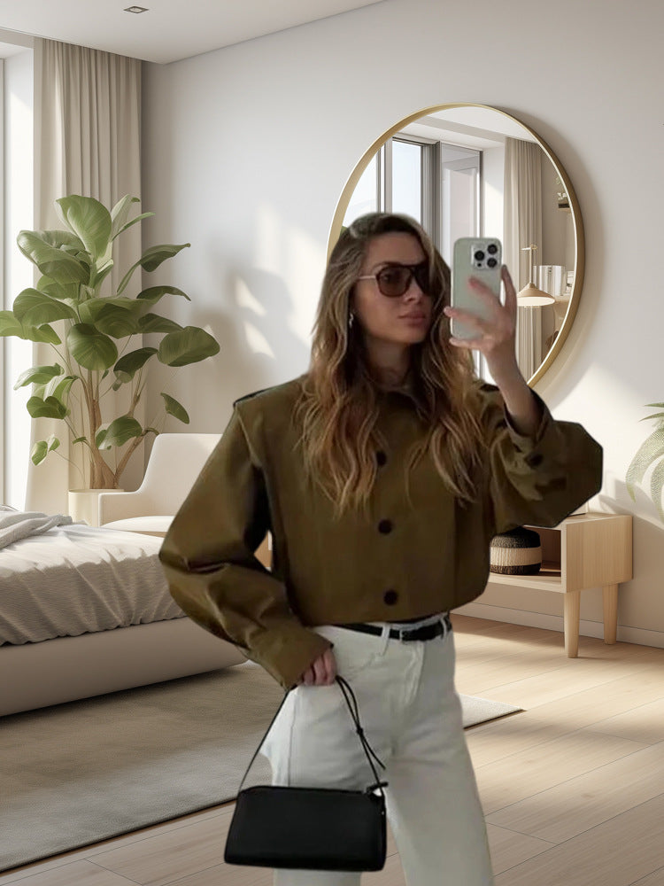 Damen modische cropped Jacke mit lässigem Schnitt EB