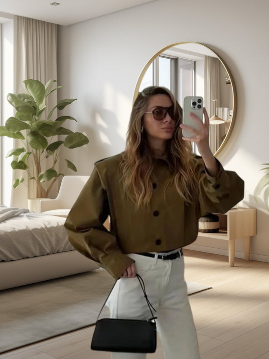 Damen modische cropped Jacke mit lässigem Schnitt EB