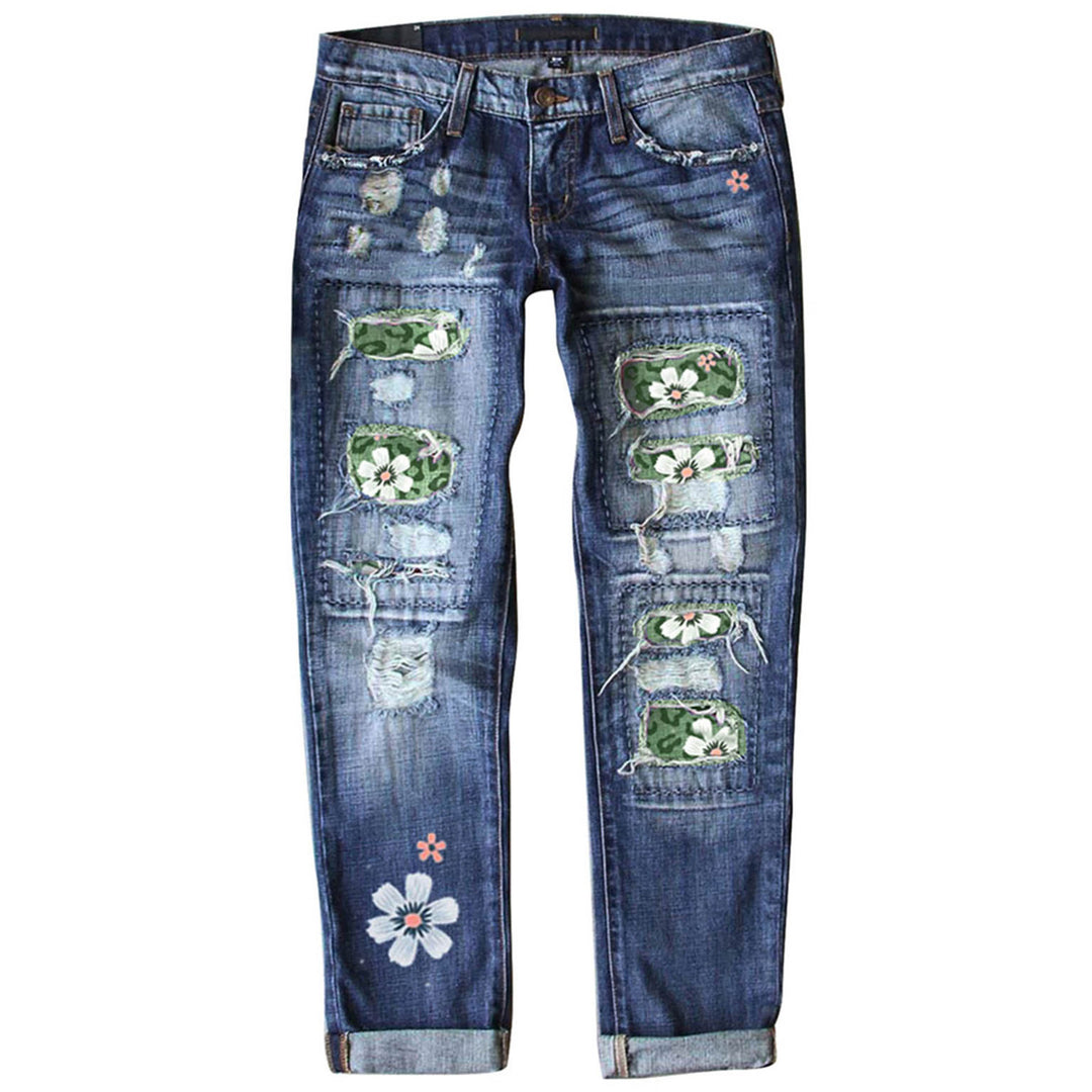 Damen nan verwaschene schmale Jeans mit Leopardenpatches und Glitzerbesatz EB