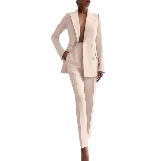 Damen nan maßgeschnittener Doppelreiher-Blazer mit schmaler Bügelfaltenhose EB