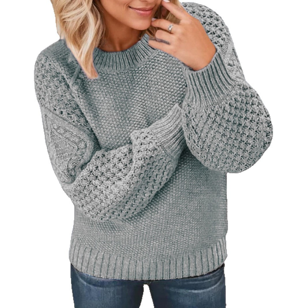 Damen Grober Strickpullover mit voluminösen Ärmeln und strukturierter Oberfläche EB