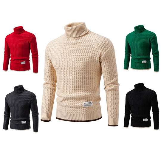 Herren Strickpullover mit hochabschließendem Kragen und strukturiertem Muster EB