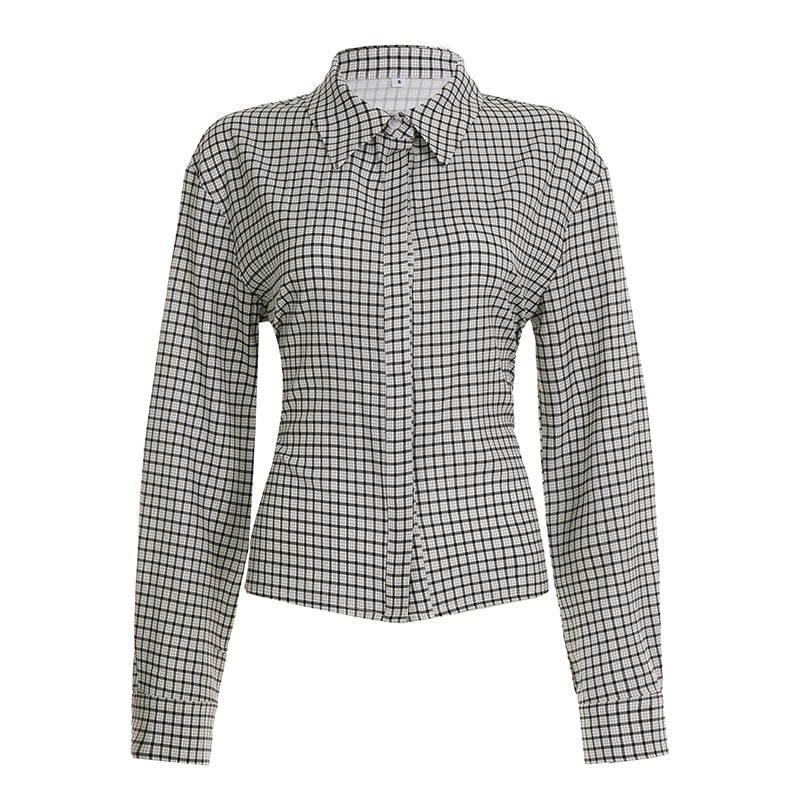 Damen nan taillierte Karobluse mit verdeckter Knopfleiste und geformter Miedernaht EB