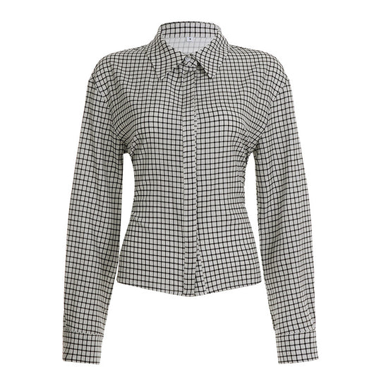 Damen nan taillierte Karobluse mit verdeckter Knopfleiste und geformter Miedernaht EB