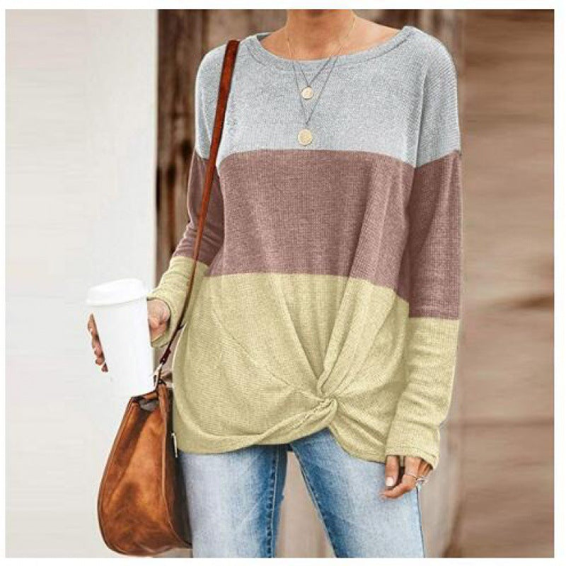 Damen Colorblock Strickpullover mit Twist‑Vorderteil und Rundhalsausschnitt EB