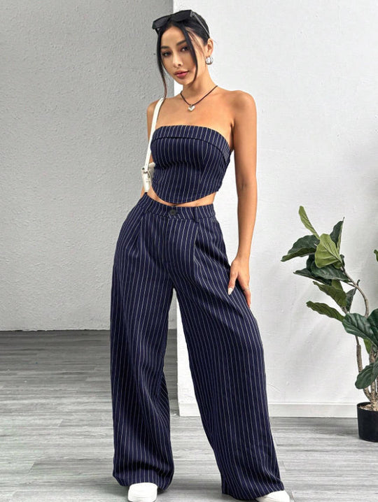 Damen elegantes und luftiges Set mit Streifenmuster EB